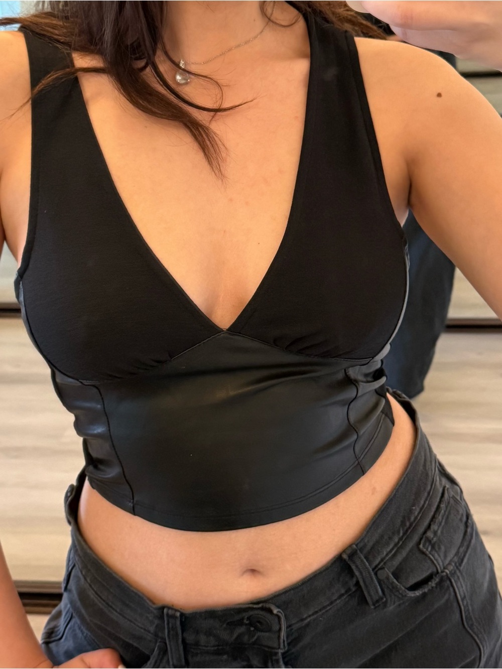 NWT- Zara Combination Black Leather Top